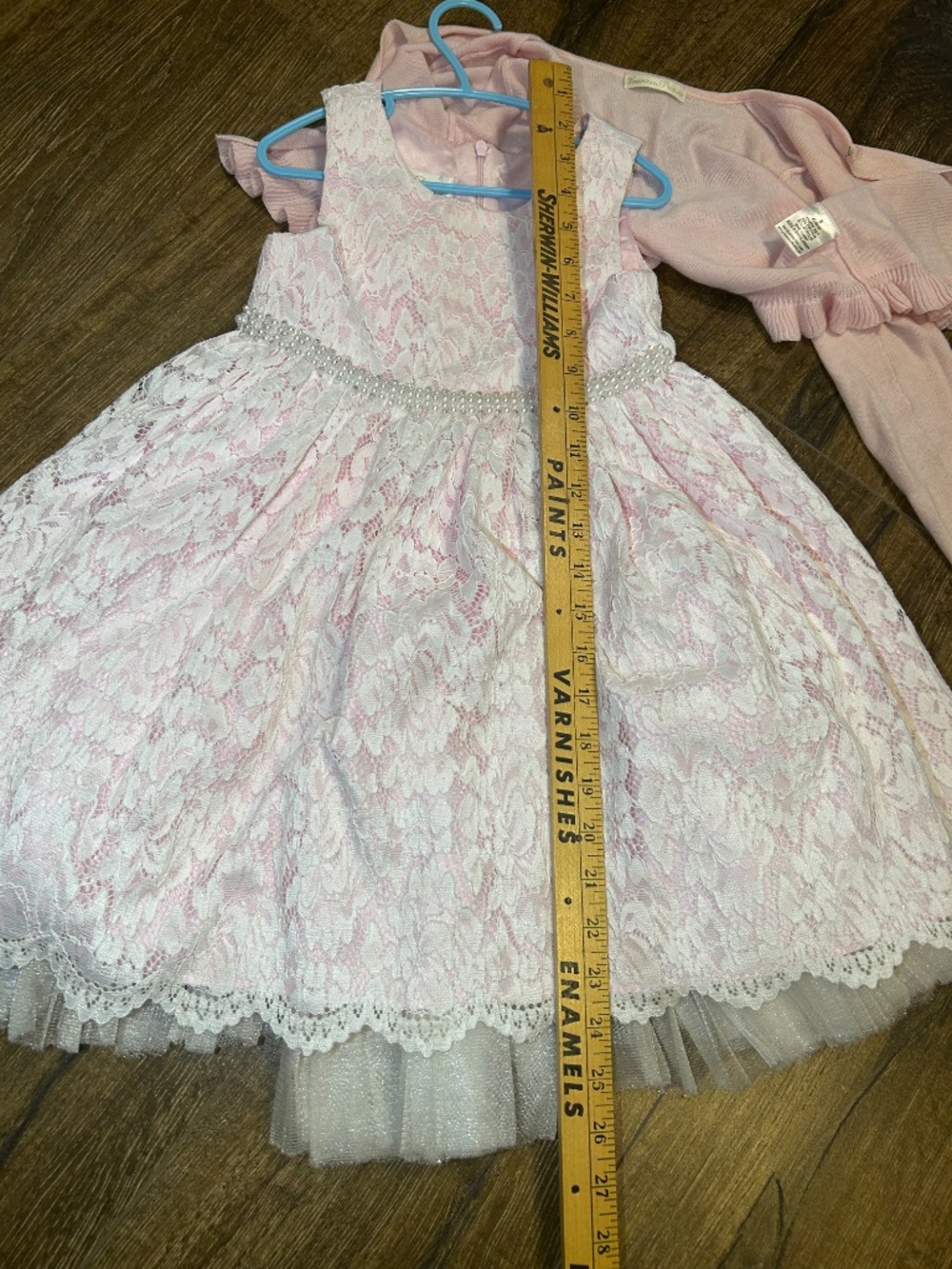 American Princess - Floral Lace - Size 5 - Solid Midi Dress + Cardigan - Pink - Picture 11 of 12